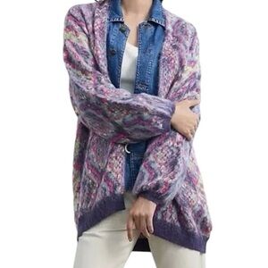 Anthropologie Maeve Purple/Pink/Grey "Peggy Python" Open Front Cardigan XS